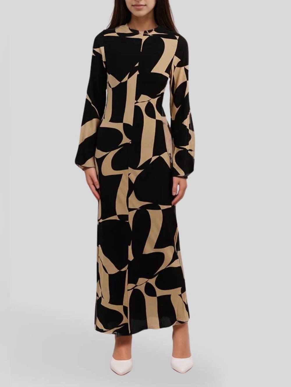 DISSH Maple Camel Sleeved Dress Maxi Long Sleeve Waist Tie Casual